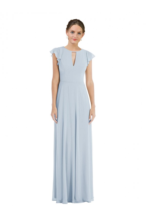 Affordable Flutter Sleeves Bateau Neck Soft Chiffon Sea Glass Long Formal Evening Dress