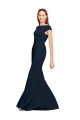 Affordable Sleeveless Boat Neck Stretch Crepe Dark Navy Long Formal Evening Dress