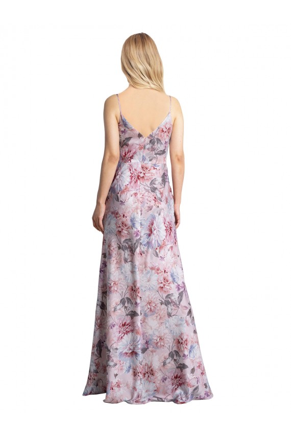 Affordable Sleeveless Cowl Neck Stretch Satin & Floral Long Formal Evening Dress
