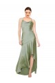 Affordable Sleeveless Cowl Neck Silky Satin Smoke Green Long High Low Evening Dress