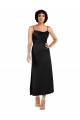 Affordable Sleeveless Cowl Neck Silky Satin Black Tea Length Formal Evening Dress