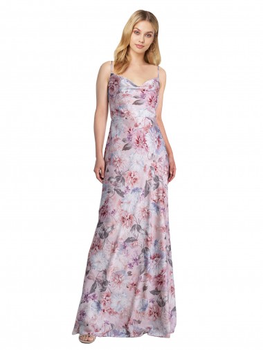 Affordable Sleeveless Cowl Neck Stretch Satin & Floral Long Formal Evening Dress