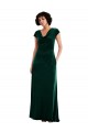 Affordable Cap Sleeves Cowl Neck Stretch Velvet Dark Green Long Black Tie Evening Dress