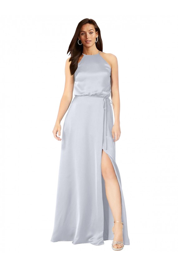 Affordable Sleeveless Halter Neck Silky Satin Fog Long Formal Evening Dress