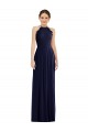 Affordable Sleeveless Halter Neck Soft Chiffon Dark Navy Long Semi Formal Evening Dress