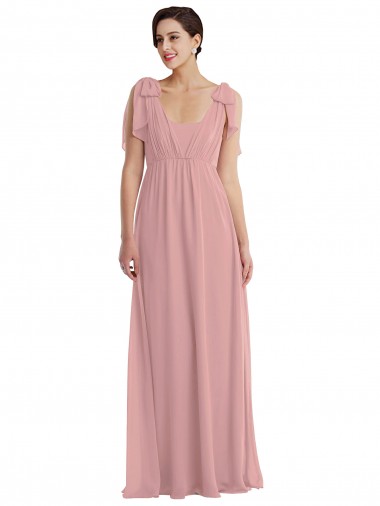 Affordable Sleeveless Halter Neck Soft Chiffon Dusty Pink Long Semi Formal Evening Dress