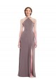 Affordable Sleeveless Halter Neck Soft Chiffon Dusty Rose Long Formal Evening Dress