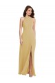 Affordable Sleeveless Halter Neck Soft Chiffon Gold Long Semi Formal Evening Dress