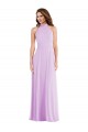 Affordable Sleeveless Halter Neck Soft Chiffon Lilac Long Semi Formal Evening Dress