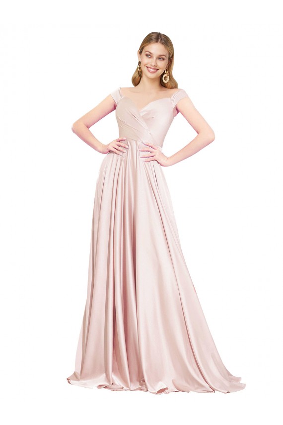 Affordable Sleeveless High Neck Satin Pink Long Formal Evening Dress