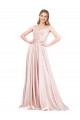 Affordable Sleeveless High Neck Satin Pink Long Formal Evening Dress