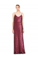 Affordable Sleeveless High Neck Sequin Burgundy Long Formal Evening Dress