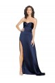 Affordable Sleeveless High Neck Silky Satin Sapphire Long Formal Evening Dress