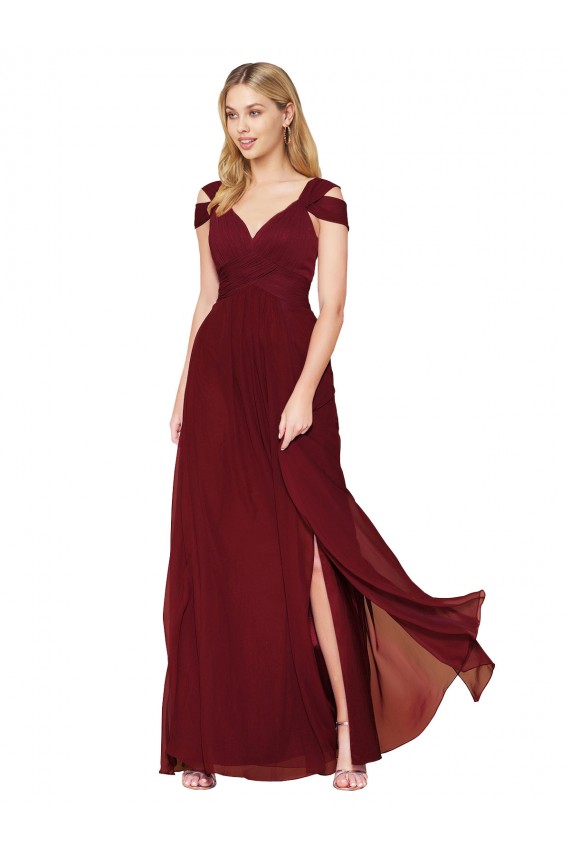Affordable Sleeveless High Neck Soft Chiffon Burgundy Long Formal Evening Dress