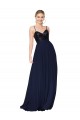Affordable Sleeveless High Neck Soft Chiffon & Sequin Dark Navy Long Semi Formal Evening Gowns