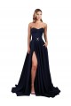 Affordable Sleeveless High Neck Stretch Crepe Dark Navy Long Formal Dress