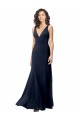 Affordable Sleeveless High Neck Stretch Crepe Dark Navy A-Line Long Formal Dress