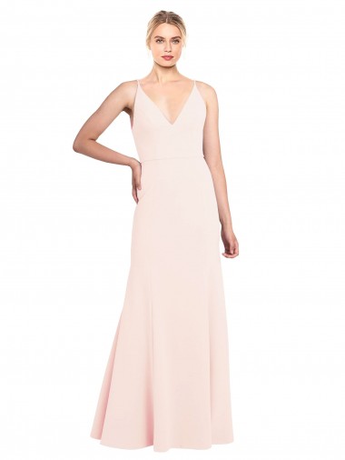 Affordable Sleeveless High Neck Stretch Crepe Pink Long Formal Evening Dress
