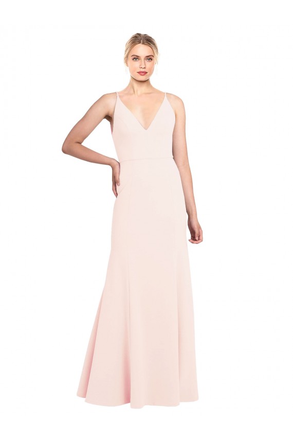 Affordable Sleeveless High Neck Stretch Crepe Pink Long Formal Evening Dress