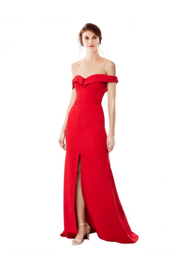Affordable Sleeveless High Neck Stretch Crepe Red Long Evening Gowns