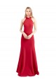 Affordable Sleeveless High Neck Stretch Crepe Red A-Line Long Formal Evening Dress