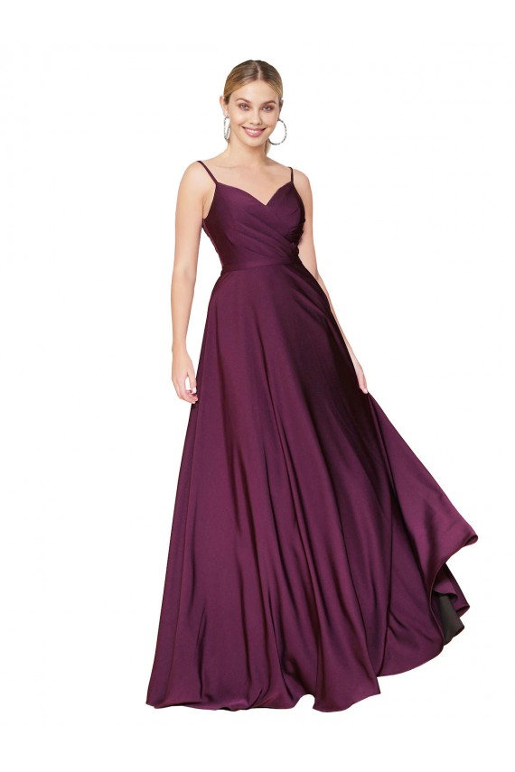 Affordable Sleeveless High Neck Stretch Crepe Wild Berry Long Formal Evening Dress