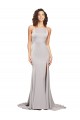 Affordable Sleeveless High Neck Stretch Satin Sweep Train Formal Evening Dress