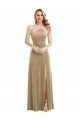 Affordable Sleeveless High Neck Stretch Velvet Champagne Long Semi Formal Evening Dress