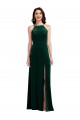 Affordable Sleeveless High Neck Stretch Velvet Dark Green Long Semi Formal Evening Dress