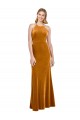 Affordable Sleeveless High Neck Stretch Velvet Gold Long Formal Evening Dress