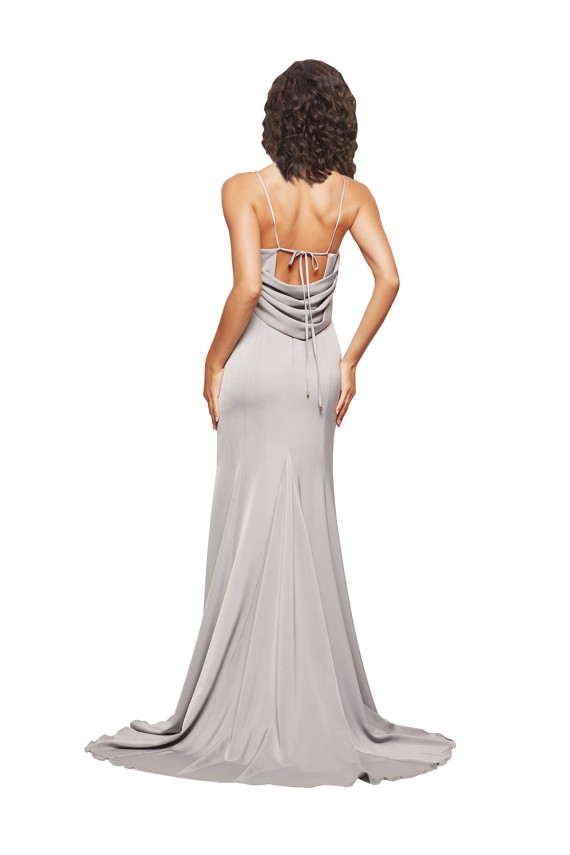 Affordable Sleeveless High Neck Stretch Satin Sweep Train Formal Evening Dress