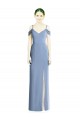 Affordable Cold Shoulder Jewel Soft Chiffon Dusty Blue Long Formal Evening Dress