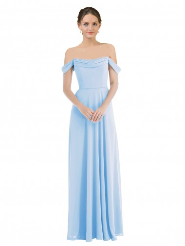 Affordable Sleeveless Off the Shoulder Soft Chiffon Light Sky Blue Long Formal Evening Dress