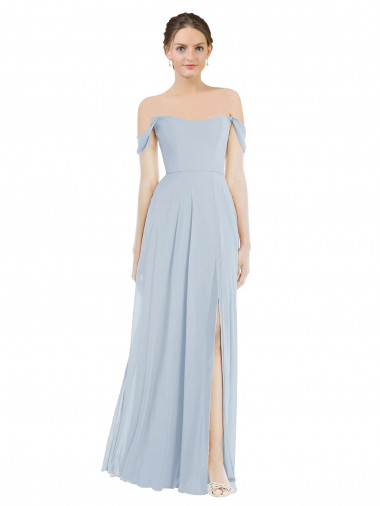 Affordable Flounce Sleeves Off the Shoulder Soft Chiffon Sea Glass Long Semi Formal Evening Dress