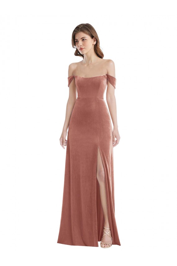 Affordable Sleeveless Off the Shoulder Stretch Velvet Cinnamon Rose Long Semi Formal Evening Dress