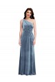 Affordable Sleeveless Off the Shoulder Stretch Velvet Dusty Blue Long Evening Dress