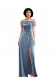 Affordable Sleeveless Off the Shoulder Stretch Velvet Dusty Blue Long Semi Formal Evening Dress