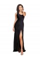 Affordable Sleeveless One Shoulder Silky Satin Black Long Evening Dress
