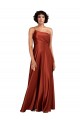 Affordable Sleeveless One Shoulder Silky Satin Burnt Orange Long Black Tie Evening Dress