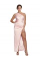 Affordable Sleeveless One Shoulder Silky Satin Pink Long Semi Formal Evening Dress