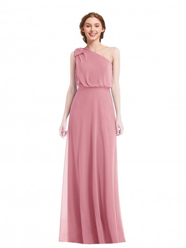 Affordable Sleeveless One Shoulder Soft Chiffon Skin Pink Long Semi Formal Evening Dress