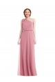 Affordable Sleeveless One Shoulder Soft Chiffon Skin Pink Long Semi Formal Evening Dress