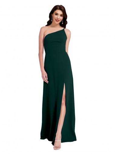 Affordable Sleeveless One Shoulder Stretch Crepe Midnight Green Long Formal Evening Dress