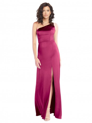 Affordable Sleeveless One Shoulder Stretch Satin Fuchsia Long Formal Evening Dress