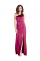 Affordable Sleeveless One Shoulder Stretch Satin Fuchsia Long Formal Evening Dress