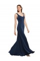 Affordable Sleeveless Round Neck Stretch Crepe Dark Navy Long Evening Dress