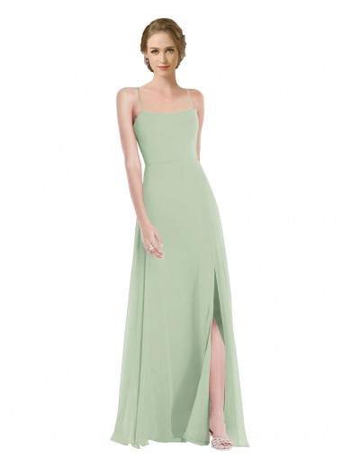 Affordable Sleeveless Scoop Neck Soft Chiffon Sage Long Semi Formal Evening Dress