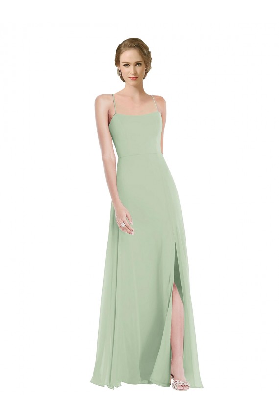Affordable Sleeveless Scoop Neck Soft Chiffon Sage Long Semi Formal Evening Dress