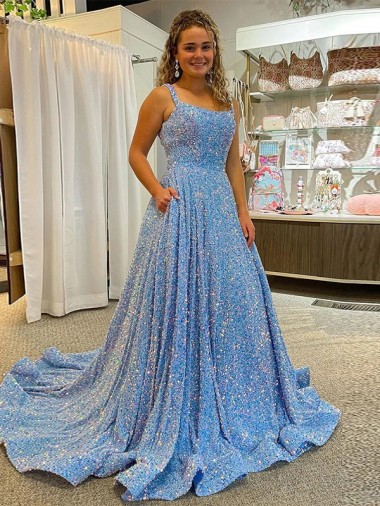 Affordable Sleeveless Scoop Neck Velvet Sequin Court Train Evening Dress