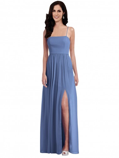 Affordable Sleeveless Spaghetti Straps Soft Chiffon Windsor Blue Long Semi Formal Evening Dress